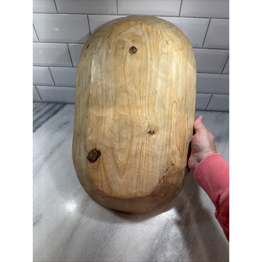 Wood Bowl Hand Carved Rustic Boho Home Decor Bread Bowl Farm PrimitiveOLA0021 - Picture 7 of 10